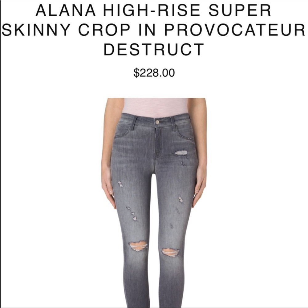 J Brand Alana High Rise Cropped Provocateur Destruct Ripped Gray Skinny Jeans 26